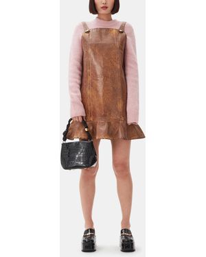 Ganni Foil Denim Mini Dress - Natural