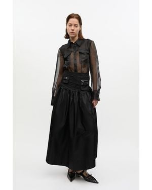 Ganni Duchesse Nylon Long Pocket Skirt - Black