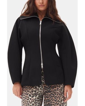 Ganni Bonded Crepe Curve Sleeve Jacket - Black