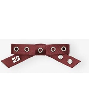 Ganni Burgundy Eyelet Bow Barrette - Red