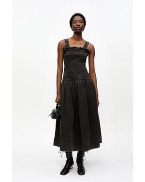 Ganni Washed Stretch Cotton Corset Dress - Black