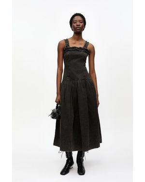 Ganni Washed Stretch Cotton Corset Dress - Black