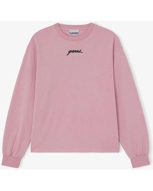 Ganni Long-Sleeve T-Shirt With Horses - Pink