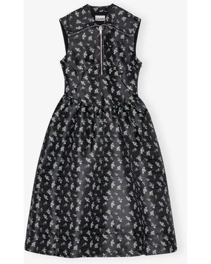 Ganni Shiny Check Jacquard Midi Dress in Natural | Lyst