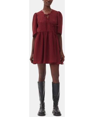 Ganni Sheer Tie String Wrap Dress - Red