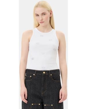 Ganni Rhinestone Butterfly Tank Top - White
