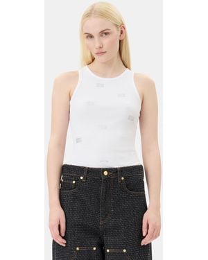 Ganni Rhinestone Butterfly Tank Top - White