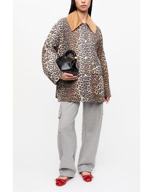 Ganni Leopard Printed Canvas Midi Jacket - Multicolour