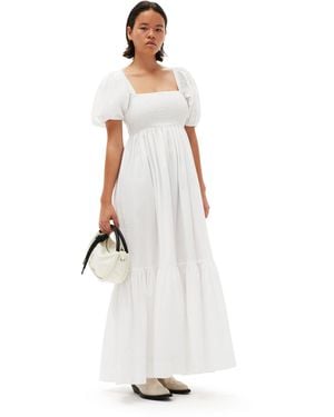 Ganni Puff-sleeve Organic Cotton Dress - White