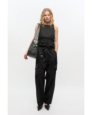 Ganni Sac Hobo Moyen Gris Foncé En Lyocell/Cuir Recyclé/Tencel - Noir