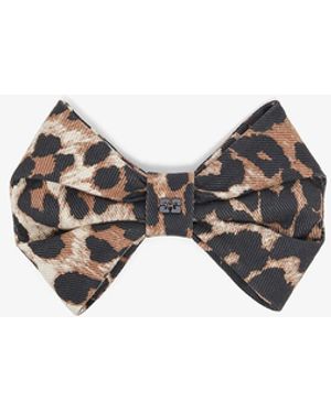 Ganni Leopard Bow Hairclip - Brown