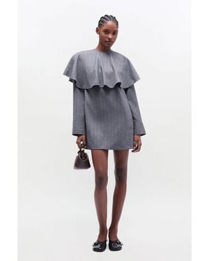 Ganni Stripe Circle Collar Dress - Grey
