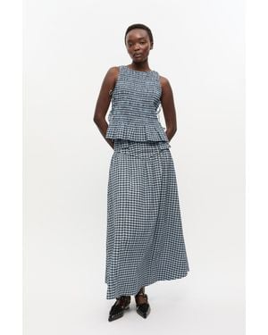 Ganni Seersucker Check Long Skirt - Blue