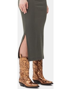 Ganni Metallic Mid Shaft Embroidered Western Boots - Multicolor