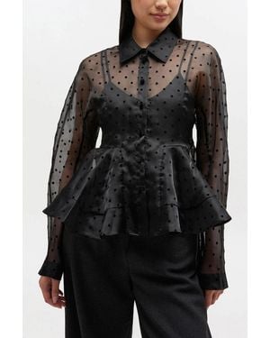 Ganni Organza Peplum Shirt - Black