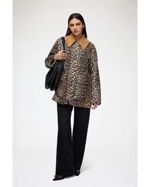 Ganni Leopard Printed Canvas Midi Jacket - Multicolour
