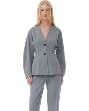 Ganni Drapey Melange Fitted Blazer - Blue