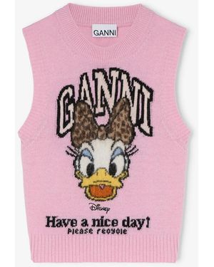 Ganni Daisy Duck Graphic Wool Vest - Pink