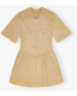 Ganni Washed Stretch Cotton Mini Dress - Natural
