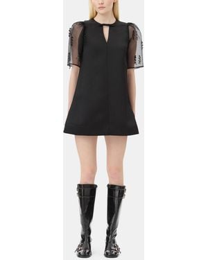 Ganni Fringed Organza Mini Dress - Black
