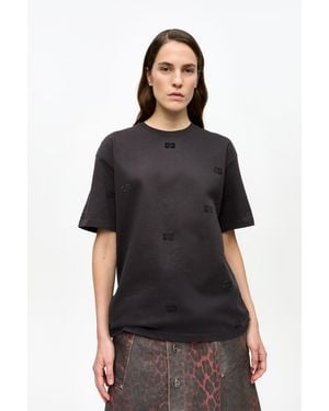 Ganni Cotton Rhinestone T-Shirt - Black