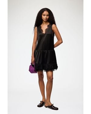 Ganni Kleid Aus Spitzensatin - Schwarz