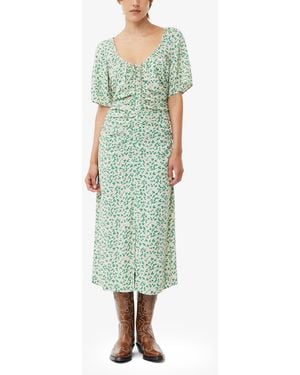 Ganni Printed Crepe U-Neck Midi Dress - Green