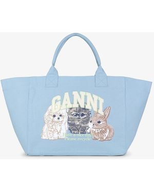 Ganni Fourre-Tout Bleu Xxl À Imprimé Animal En Coton Recyclé