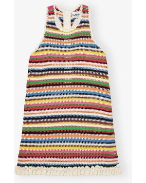 Ganni Multicolor Crochet Halterneck Dress Organic Cotton - White