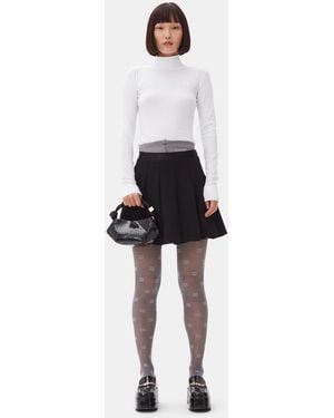 Ganni Light Twill Pleated Mini Skirt - Black