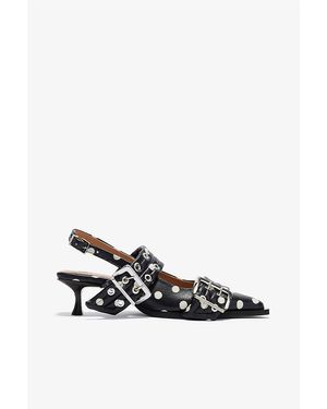 Ganni Feminine Buckle Heels With Dots - White