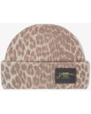 Ganni Oversized Wool Rib Knit Beanie - Natural