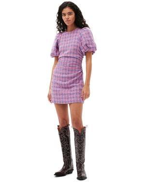 Ganni Check Suiting Mini Dress - Purple