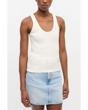 Ganni Ivory Ribbed Tank Top - White