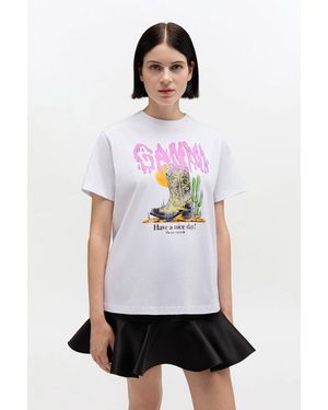 Ganni Western Boot Print T-Shirt - White
