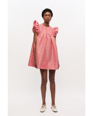 Ganni Crinkled Check Taffeta Dress - Pink
