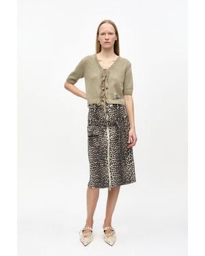 Ganni Leopard Cotton Tweed Midi Skirt - Multicolor