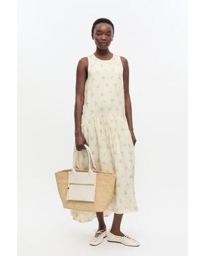 Ganni Sac Fourre-Tout Moyen En Raphia Blanc Cassé En