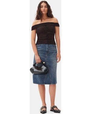 Ganni Dark Blue Heavy Washed Denim Midi Skirt