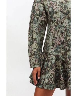 Ganni Tapestry Floral Shirt Dress - Green