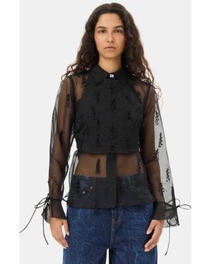 Ganni Fringed Organza Shirt - Black