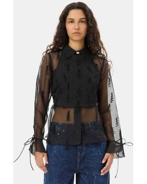Ganni Fringed Organza Shirt - Black