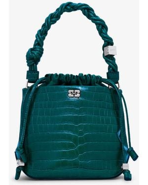 Ganni Patent Croco Bou Bucket Bag - Green