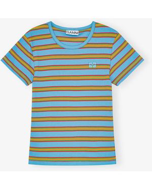 Ganni Striped Short-Sleeve T-Shirt - Blue