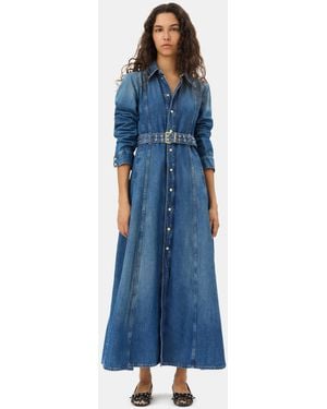 Ganni Belted Maxi Dress - Blue