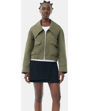 Ganni Heavy Twill Wide Collar Short Jacket - Green