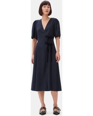 Ganni Viscose Twill Wrap Midi Dress - Blue