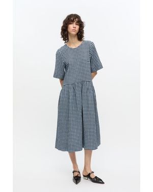 Ganni Seersucker Check Midi Dress - Blue