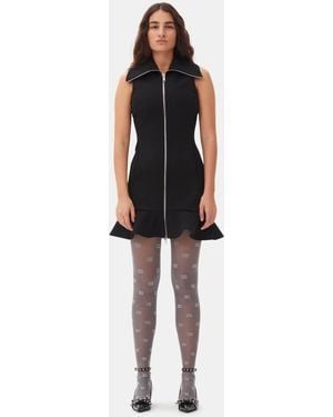 Ganni Bonded Crepe Mini Dress - Black