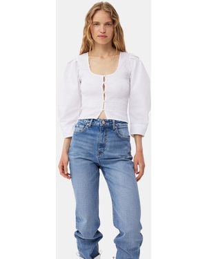 Ganni 3/Sleeve Cotton Poplin Smock Blouse - Blue